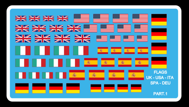 DÃ©Calcomanie Decals Flags Uk Usa Ita De Sp 1/43 1/32 1/24 1/18 Water Slide Decal