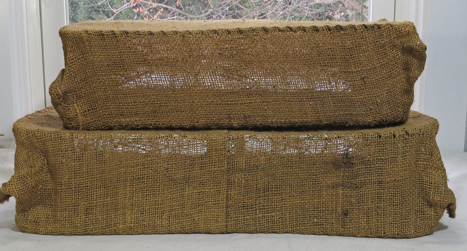 2 VTG Upholstery Burlap Covered Spring Units For Morris Chair