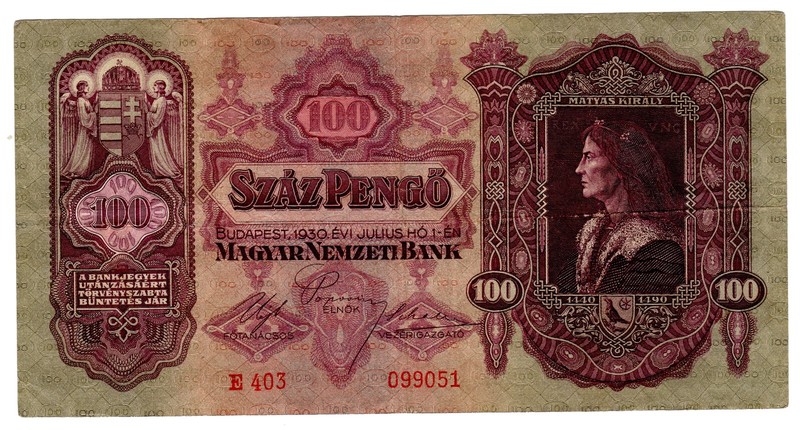 Hongrie Hungary  Billet 100 Pengo 1930  P98 Matyas Kiraly Bon Etat