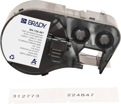 Brady M4-126-461 Precut Label Cartridge, Clear/White, Self-Laminating Polyester