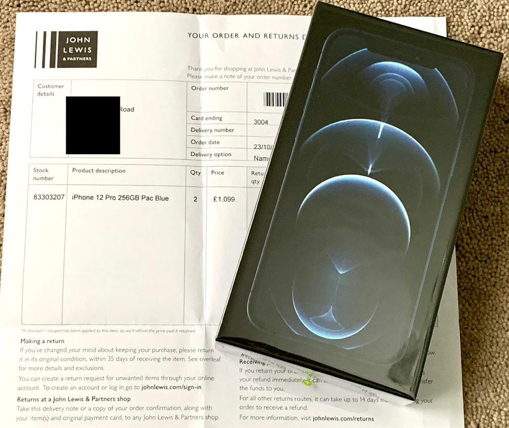 IPHONE 12 PRO 256gb PACIFIC BLUE, UNLOCKED BOUGHT OUTRIGHT BRAND NEW