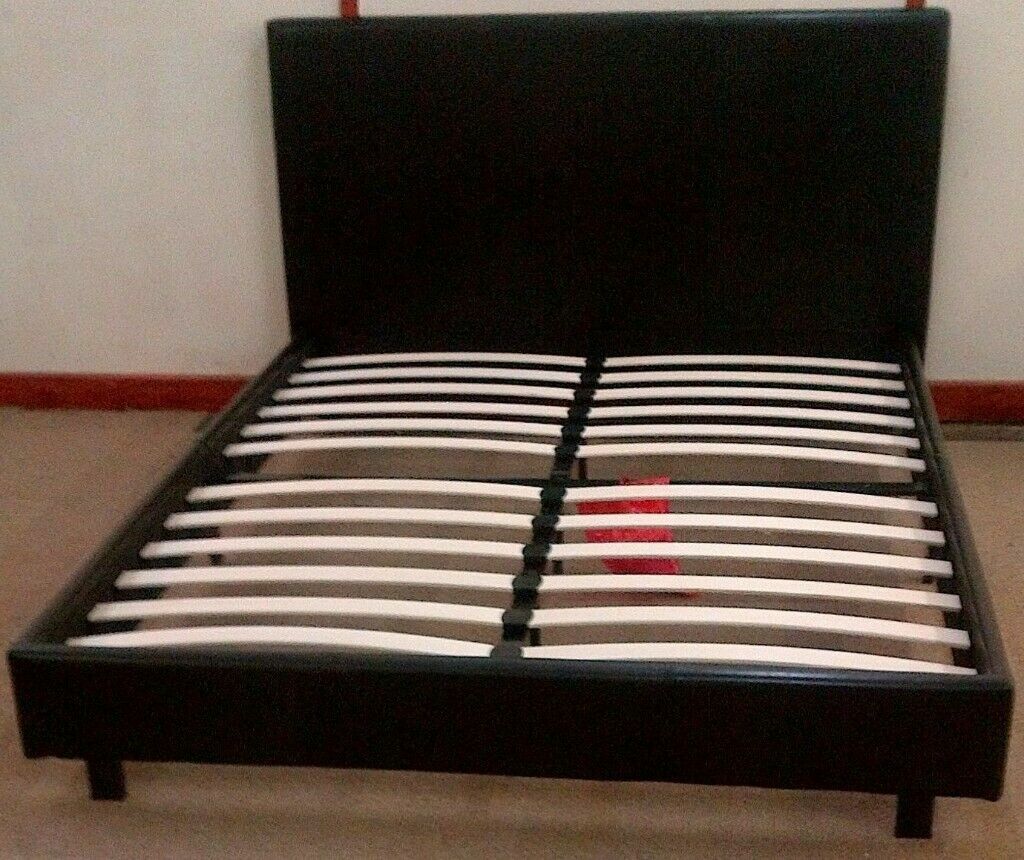 7FT x 5FT King Size Bed Faux Leather Brown With 10 Inch Mattress in