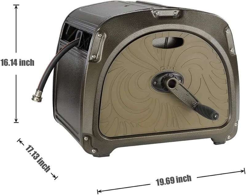 SW5 Metal Hose Reel Box, Heavy Duty Garden Hose Storage Reel Hideaway, Crank Han