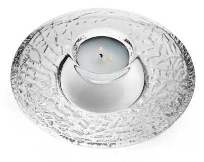 Orrefors Crystal DISCUS Tealight Candleholder Lars Hellsten Sweden NIB