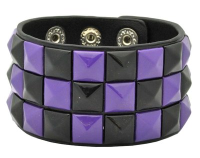 Black+Purple triple row Checkered Studded Black Leather 9