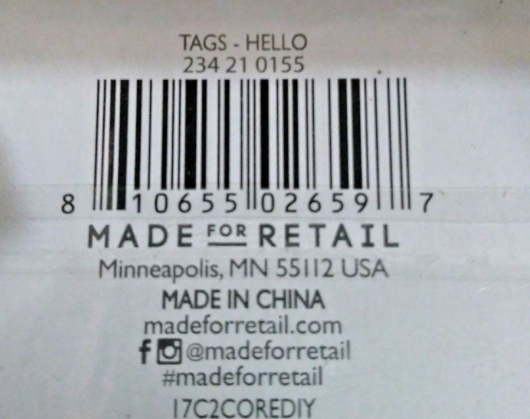 Acetate Hello Tags by Made For Retail 14 Sheets,4 tags/Sheet NEW(56 tags)(CR035)