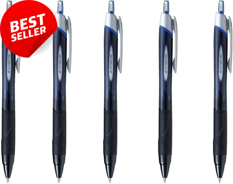 Jetstream 0.38mm Blue Roller Pens 5pk Extra Fine Ultra Micro Rubber Grip