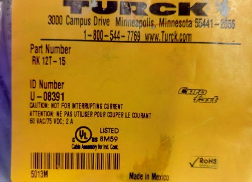 TURCK #(RK 12T-15) 12-POLE / 15 METER CORDSET ***NEW*** ID #U-08391