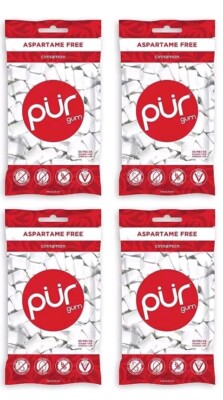 PUR Xylitol Chewing Gum CINNAMON (55 Pieces, 4 Pack) Sugarless Vegan Pure
