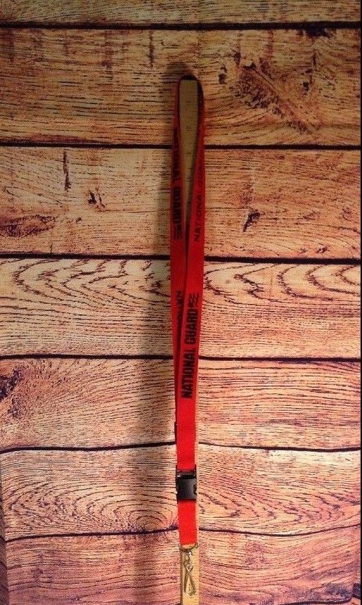 New! National Guard Lanyard Detachable Key Chain / Badge Holder Black on Red