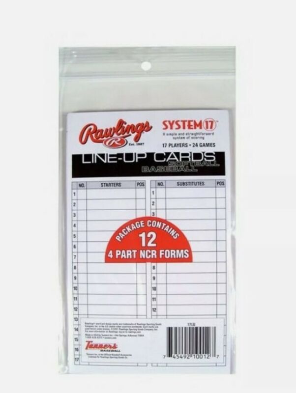 Rawlings System-17 Line-Up Cards (12 cards) for Baseball / Softball New in Pack