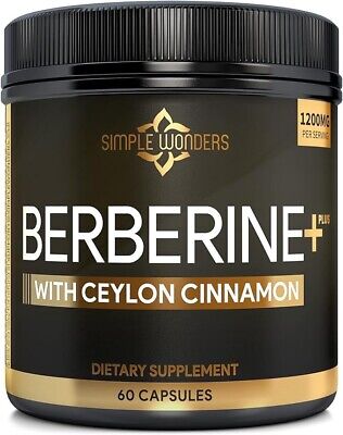 Berberine 1200mg HCL Plus Ceylon Cinnamon Capsules Blood Sugar Immune AMPK 60ct