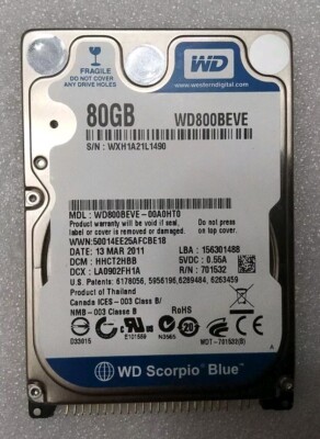 Western Digital Scorpio Blue 80GB WD800BEVE 5400RPM IDE 2.5'' Laptop Hard Drive