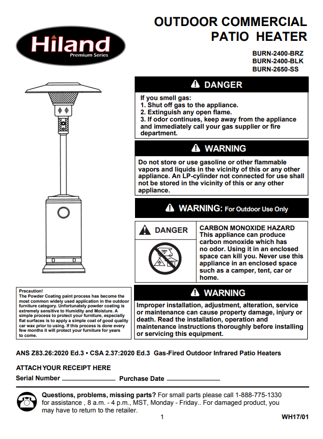 Hiland 40,000 BTU Propane Patio Heater -  Black And Silver