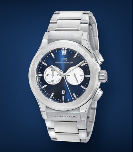 Pre-owned Porsamo Bleu Mens Luxury Watch  42mm Austin Quartz Chronograph S. Steel Bracelet