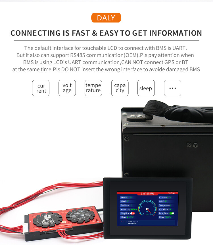Daly BMS Board Accessories Touch Control Screen UART/RS485 LCD  Display Monitor