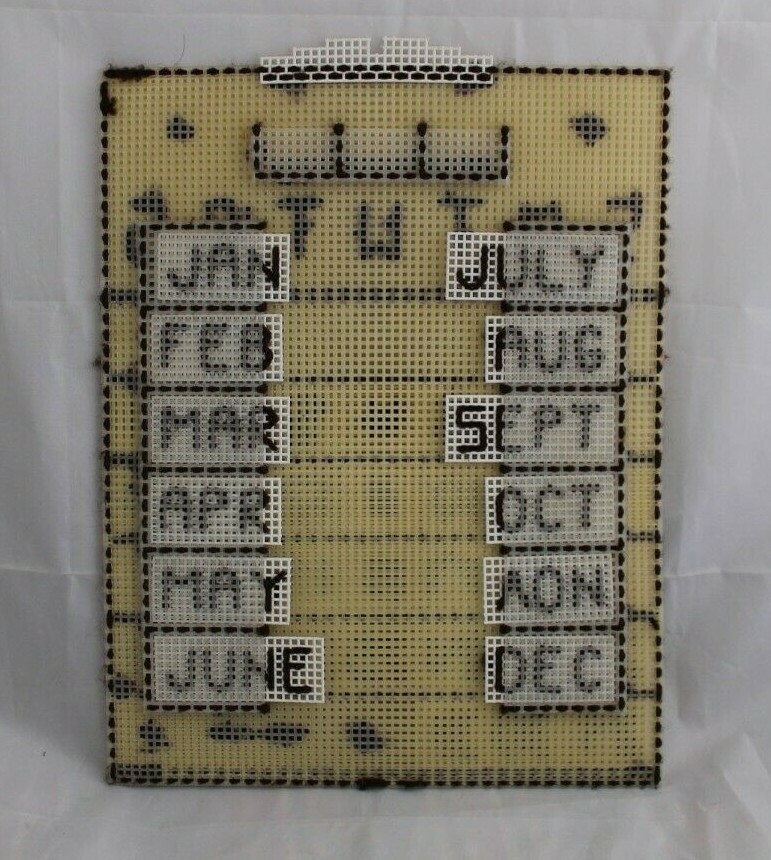 Perpetual Calendar Canvas Handmade Farmhouse Yellow Needlework Craft Southwest