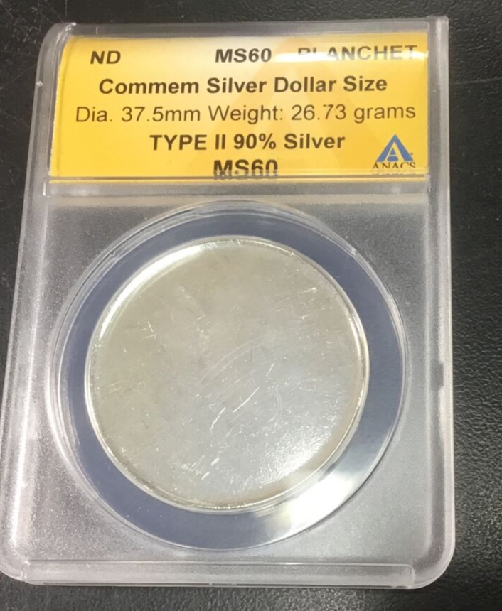 Commemorative Silver Dollar Blank Coin US Mint Error MS60 + STRUCK SILVER DOLLAR