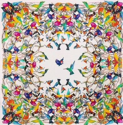 Hummingbirds Silk Scarf Wrap red green blue pink orange yellow navy white birds