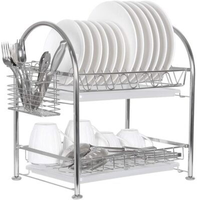 2 Tier Dish Drying Rack Dish Drainers Kitchen w/Chopstick Holder Stainless Steel