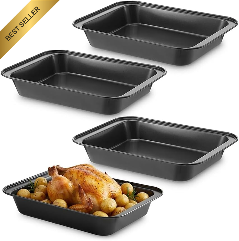 4 Pcs Deep Rectangle Baking Pan, Non-Stick Bread Baking Pan, Carbon Stainless St