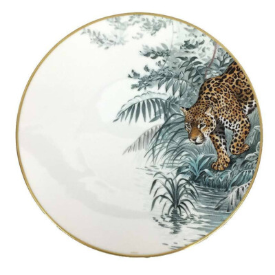 HERMES CARNETS D'EQUATEUR JAGUAR PAIR OF DINNER PLATES #P038001P BRAND NIB F/SH