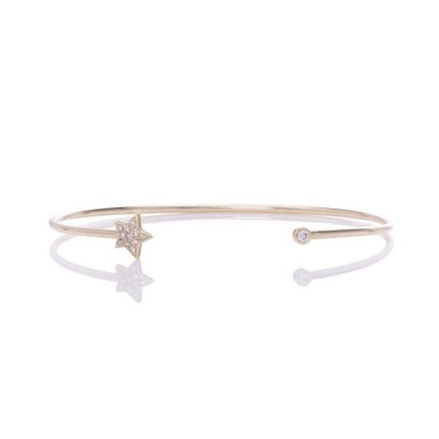 Moon and Star Cuff Bracelet 14K Yellow Gold Diamond