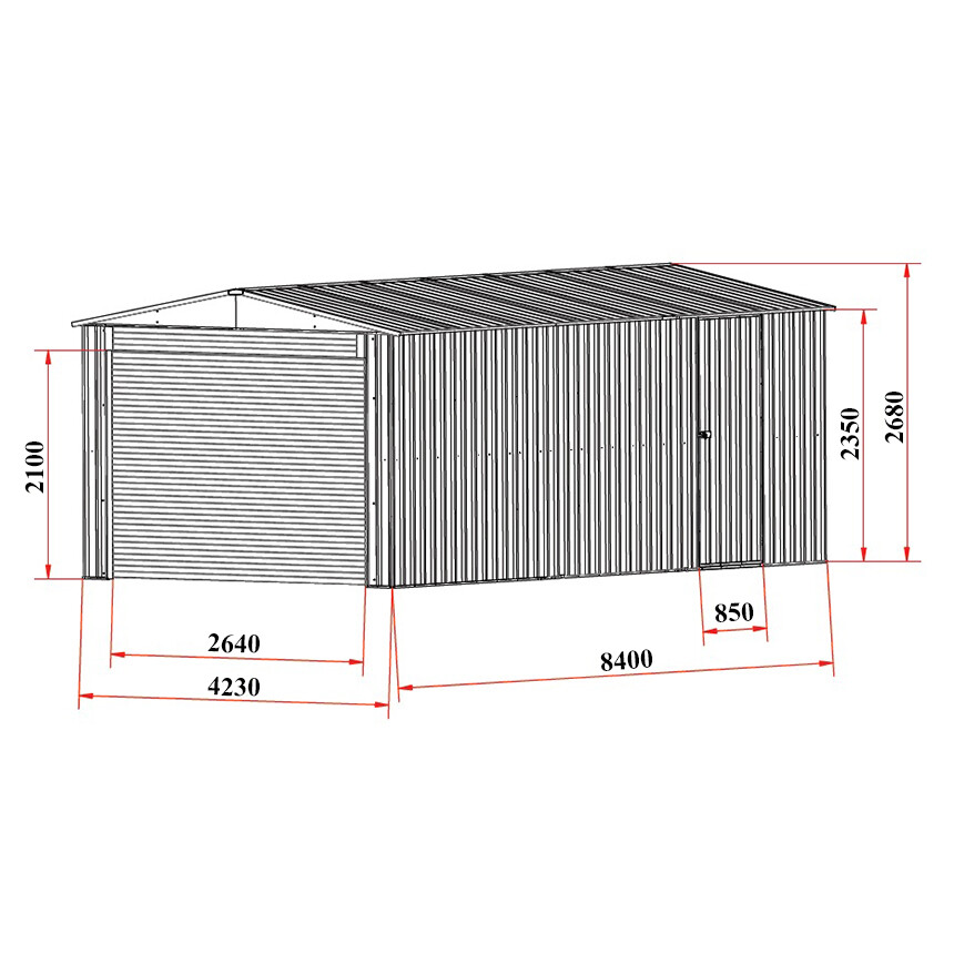 Garage Shed, 4.2(W)x8.4(D)x2.7(H)m, Garden, Storage 