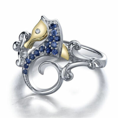 R165 Women White Gold Plated Fashion Jewelry Simulated Sapphire Cocktail Ring
