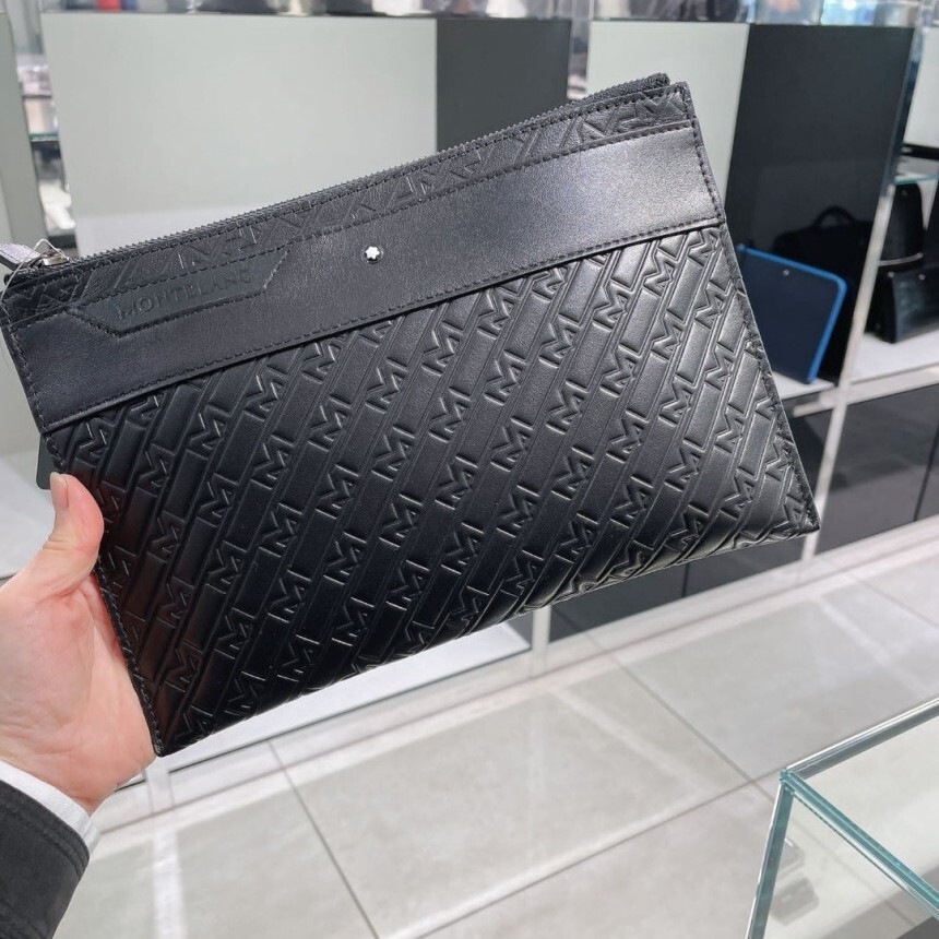 Pre-owned Montblanc M Gram 4810 Leather Pouch Clutch Hand Bag Purse Wallet Zipper For Men In Black