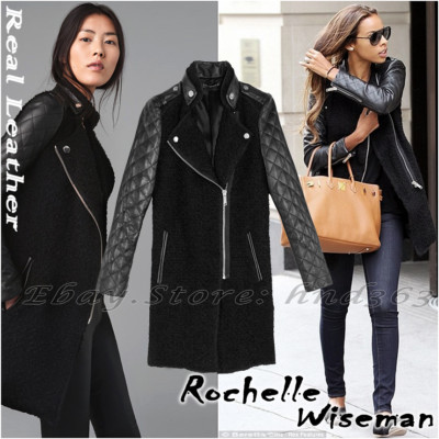 Coat with hot sale leather sleeves zara