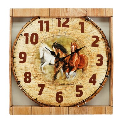 Wooden Decorative Wall Clock WILD HORSES Victoria Wilson Schultz 13'' Dia 40112