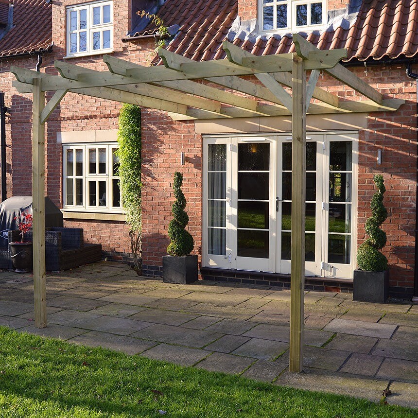 lean to wooden notched garden pergola - natural easy build