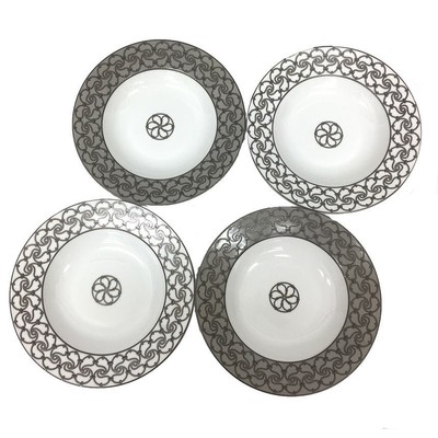 Hermes Fil d'Argent Soup Plate 22 cm gray 4 Set porcelain dinner 8.75''