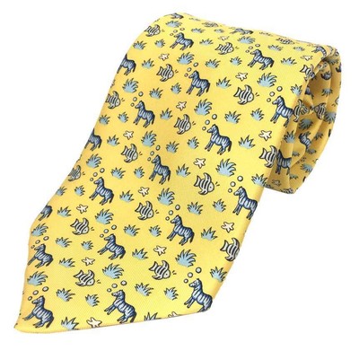 HERMES Tie Fish Starfish Silk Yellow