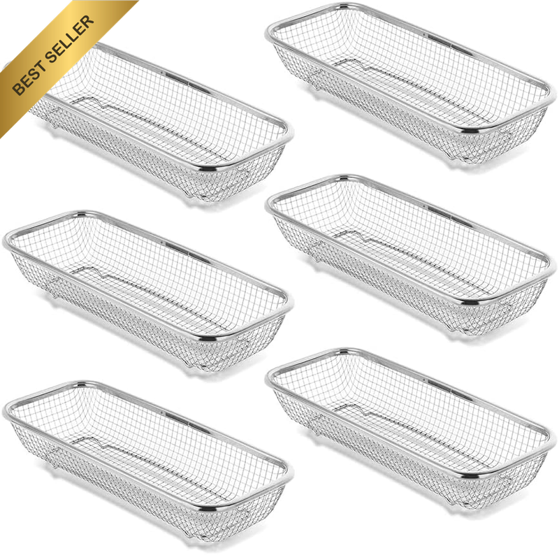 Stainless Steel Cutlery Drawer Organizer Pack of 6, Metal Mesh Drain Basket, Dis