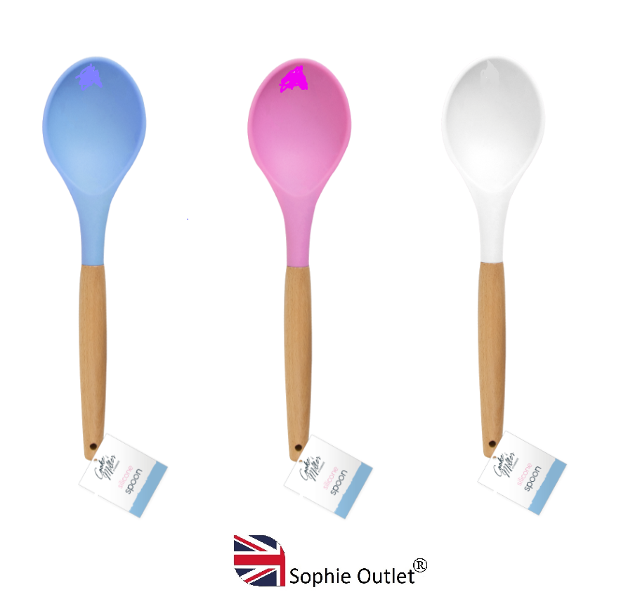 Silicone Mixing Spoon Kitchen Tools Soup Mixing Serving Cooking Wooden Handle UK
