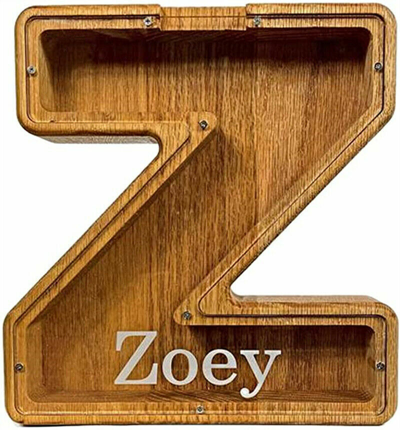 Wooden Piggy Bank Funny Letter/Alphabet Coin Saving Money Box Kids Adult Gift