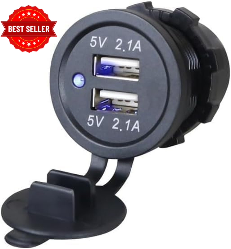 12V USB Outlet, 12V/24V Dual USB Car Socket Charger Charging Ports for Car Motor