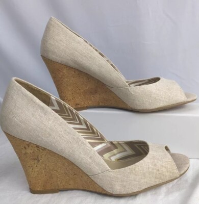 Fergalicious By Fergie cork Wedge peep Toe Beige Natural Size 10 M 