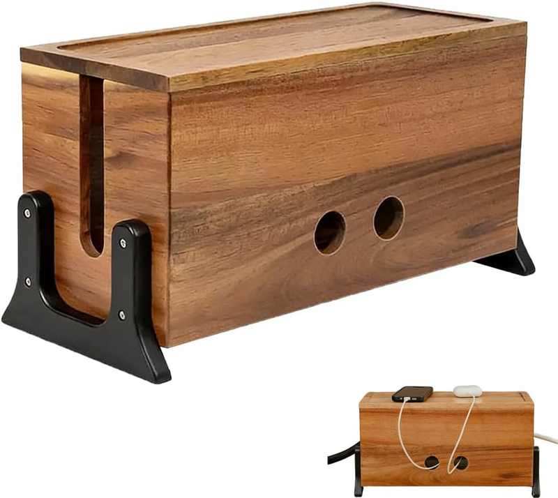 Cable Management Box Wood Cord Organizer Power Strip Hider | Extra Large Wooden