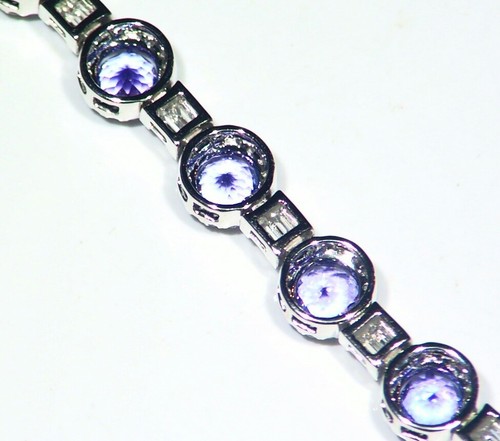 11.20CT 14K Gold Natural Tanzanite Diamond Vintage AAA Halo Tennis Bracelet Deco
