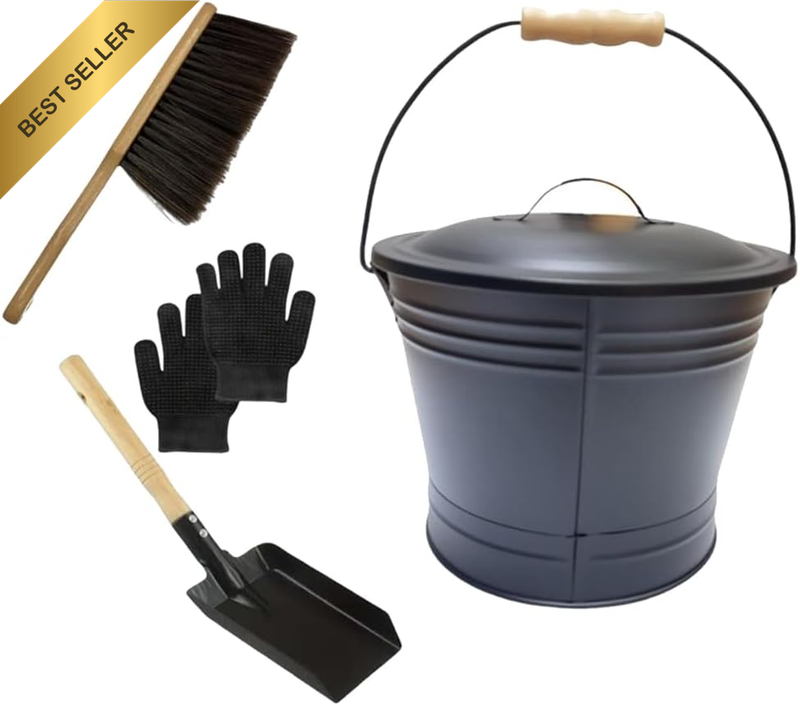 Metal Ash Bucket with Lid and Shovel,Fireplace Bucket for Ashes | Use for Firepl