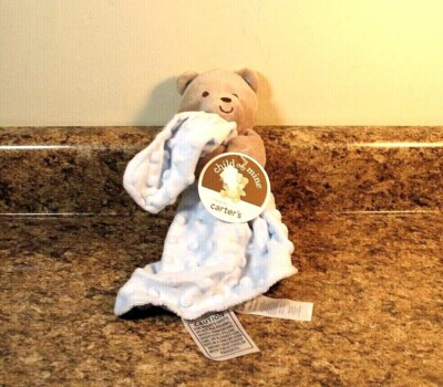 Carters Child Of Mine Plush Tan Bear Rattle Blue Security Blanket Baby Toy NWT