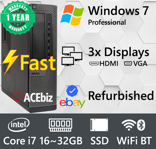 Dell Desktop Compute PC Fast i7 Windows 7 pro SSD WiFi HDMI 1-Year Warranty 7010