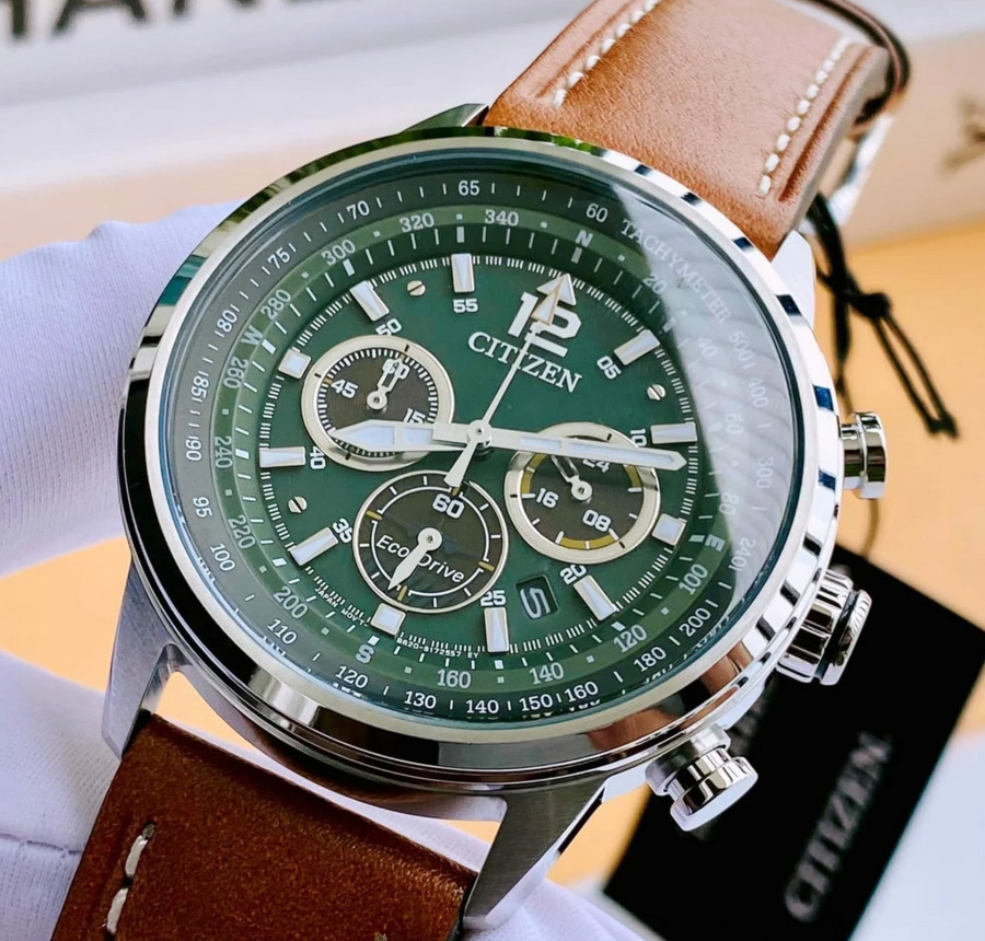 Pre-owned Citizen Eco-drive Ca4477-08x Avion Green Dial Chronograph Men's Watch