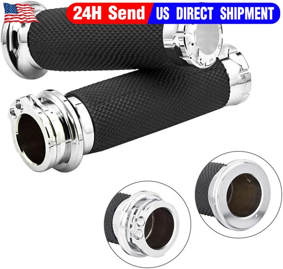 Chrome 1 Inch Motorcycle Hand Grips Handlebar Grips Cable Throttle Compatible US