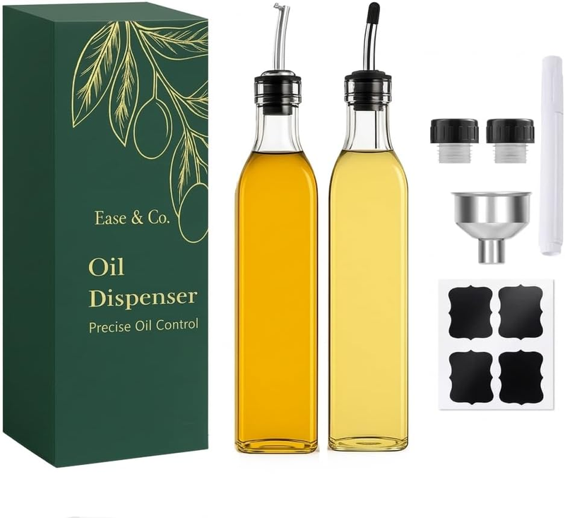 Olive Oil Glass Dispenser Bottle – 500Ml Oil and Vinegar Cruet Bottle with Poure
