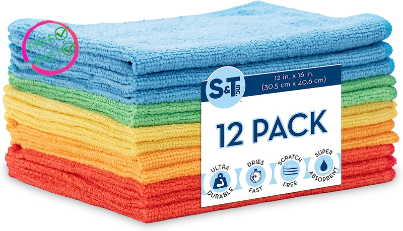 S&T INC. 12 Inch X 16 Inch Microfiber Cleaning Cloth for Home, Bulk Cleaning Tow