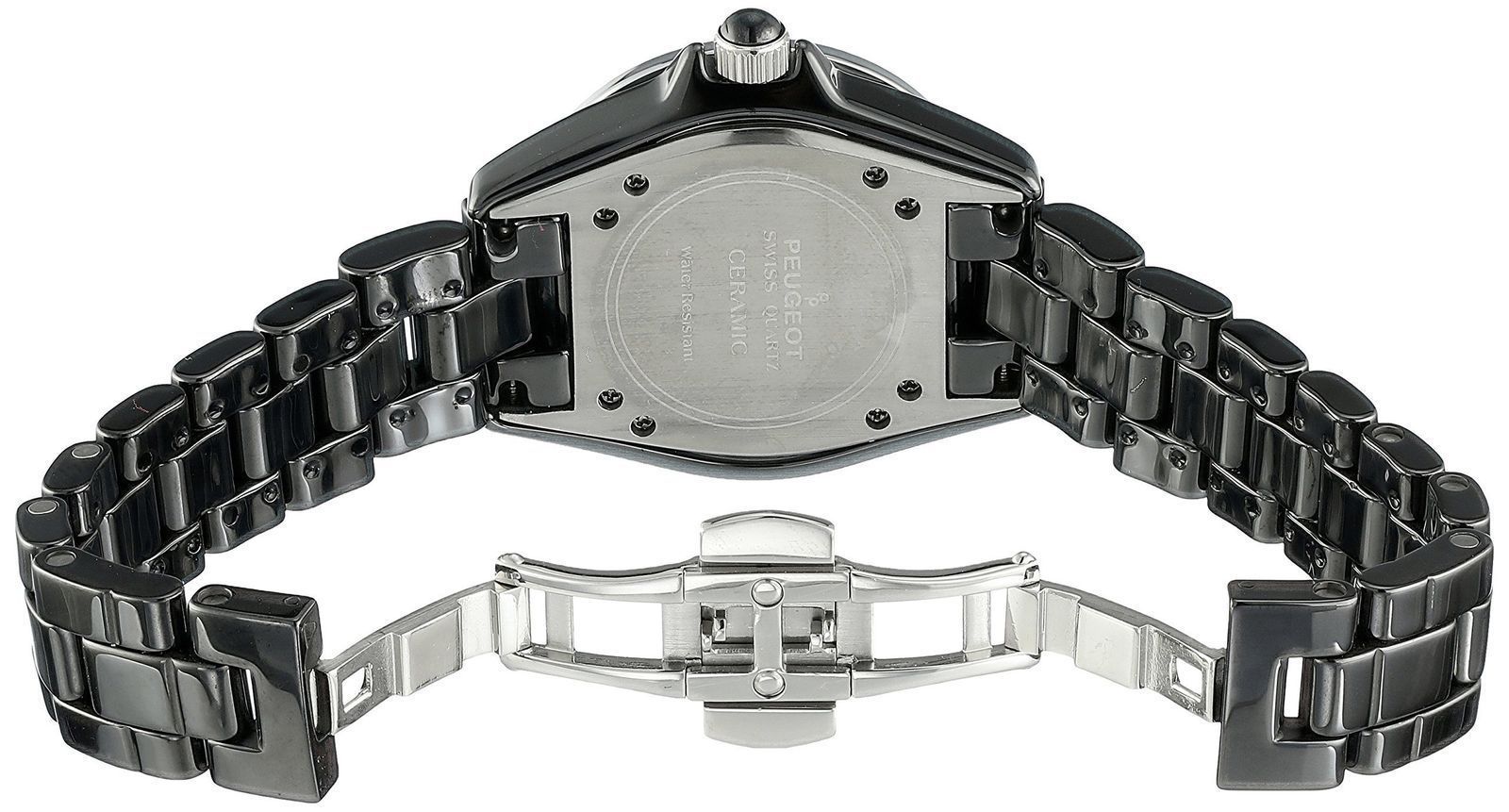Pre-owned Peugeot Women's Watch Ps4910bk Black Ceramic Crystal Interchangeable Bezel Set